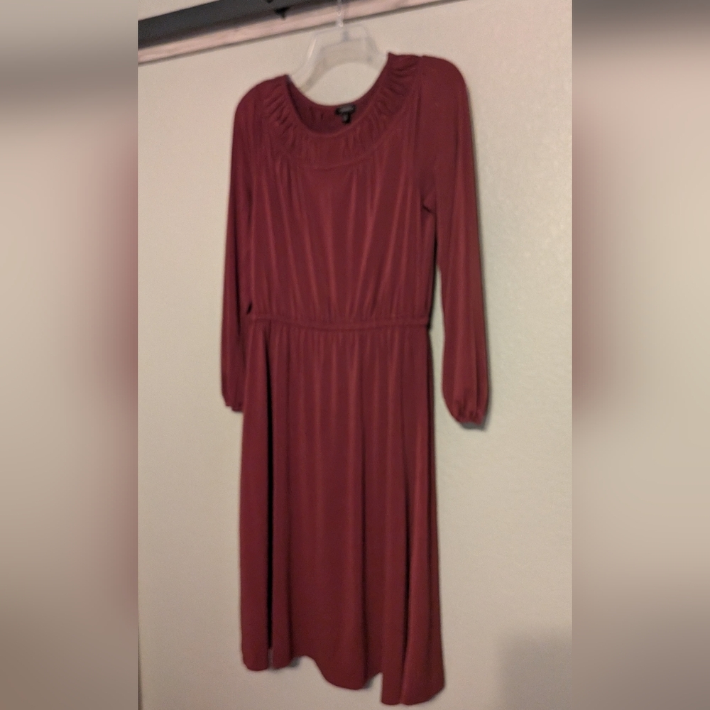 Talbots Long Sleeve Peasant Dress in Rich Burgundy